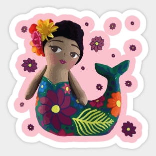 Mexican mermaid rag doll muñeca lele original maria toy from queretaro mexico Sticker